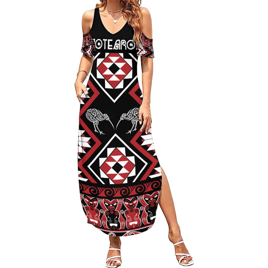 Personalised Taniko Motifs Aotearoa Family Matching Summer Maxi Dress and Hawaiian Shirt Waitangi Kowhaiwhai Kiwi LT7 Mom's Dress Red - Polynesian Pride