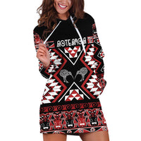 Personalised Taniko Motifs Aotearoa Hoodie Dress Waitangi Kowhaiwhai Kiwi LT7 Red - Polynesian Pride
