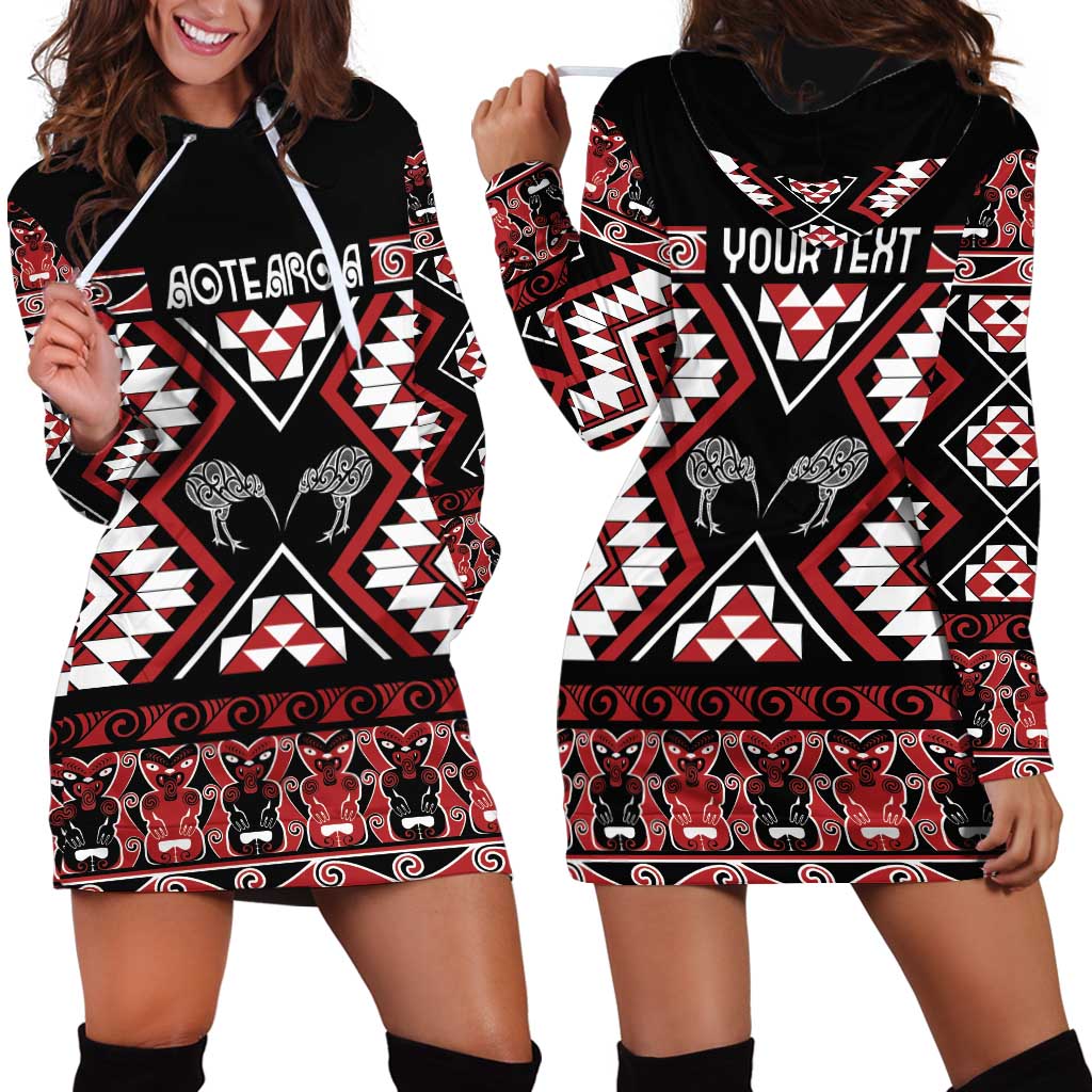 Personalised Taniko Motifs Aotearoa Hoodie Dress Waitangi Kowhaiwhai Kiwi LT7 - Polynesian Pride