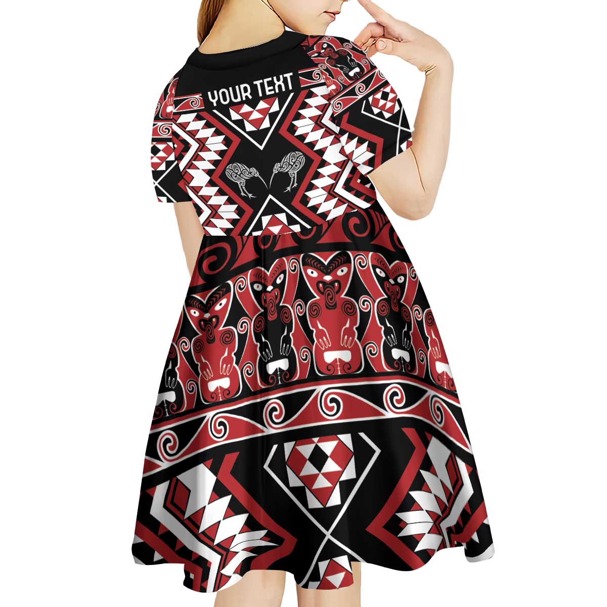 Personalised Taniko Motifs Aotearoa Kid Short Sleeve Dress Waitangi Kowhaiwhai Kiwi LT7 - Polynesian Pride