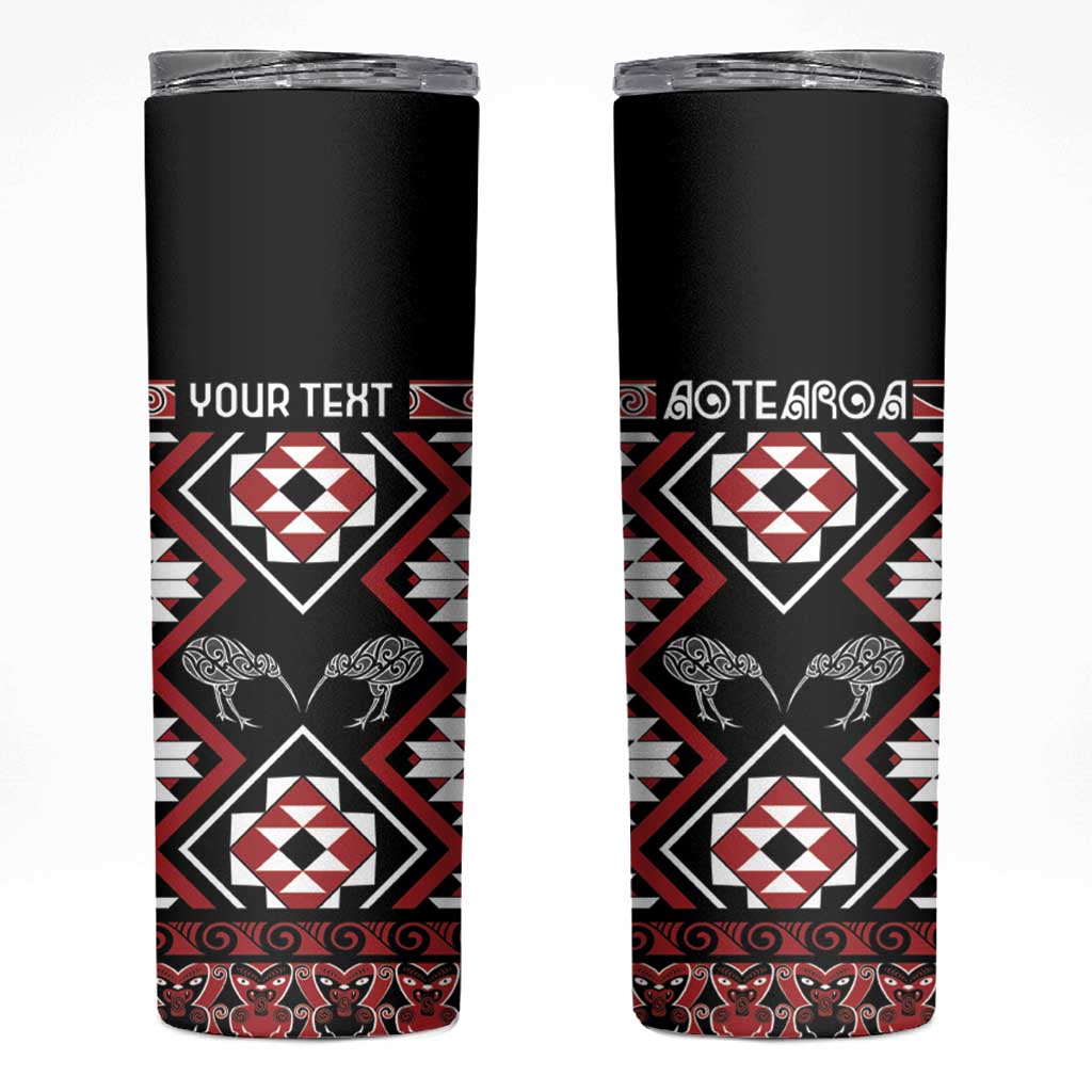 Personalised Taniko Motifs Aotearoa Skinny Tumbler Waitangi Kowhaiwhai Kiwi LT7 Red - Polynesian Pride
