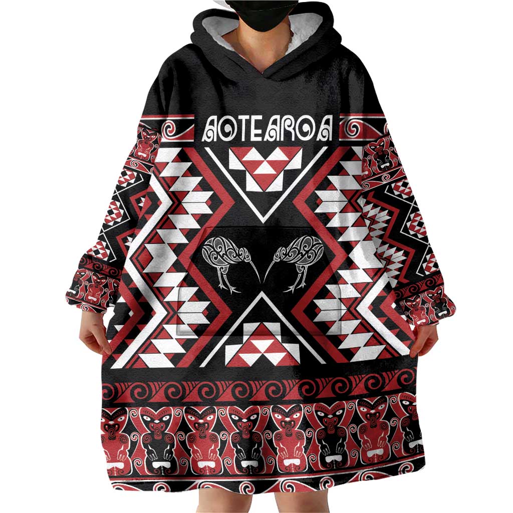 Personalised Taniko Motifs Aotearoa Wearable Blanket Hoodie Waitangi Kowhaiwhai Kiwi LT7 - Polynesian Pride