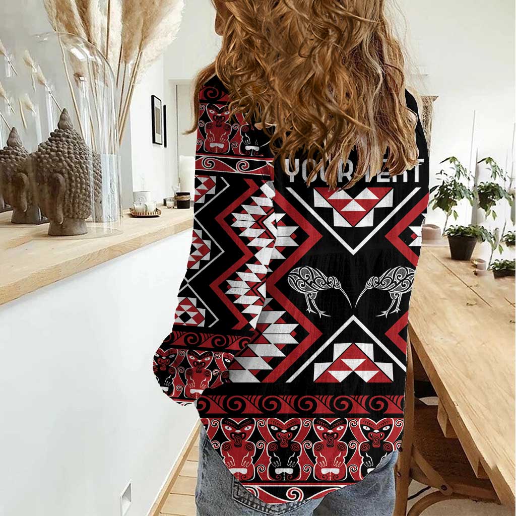 Personalised Taniko Motifs Aotearoa Women Casual Shirt Waitangi Kowhaiwhai Kiwi LT7 - Polynesian Pride