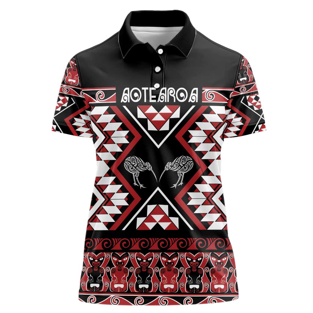 Personalised Taniko Motifs Aotearoa Women Polo Shirt Waitangi Kowhaiwhai Kiwi LT7 Female Red - Polynesian Pride