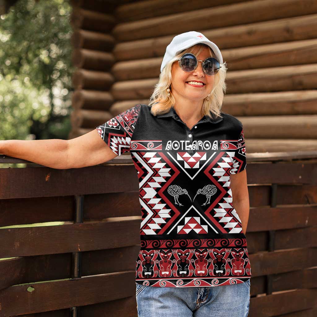 Personalised Taniko Motifs Aotearoa Women Polo Shirt Waitangi Kowhaiwhai Kiwi LT7 - Polynesian Pride