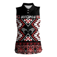 Personalised Taniko Motifs Aotearoa Women Sleeveless Polo Shirt Waitangi Kowhaiwhai Kiwi LT7 Female Red - Polynesian Pride