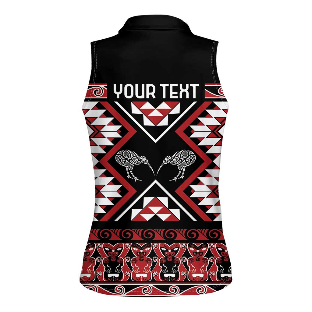 Personalised Taniko Motifs Aotearoa Women Sleeveless Polo Shirt Waitangi Kowhaiwhai Kiwi LT7 - Polynesian Pride