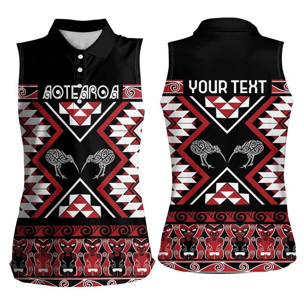 Personalised Taniko Motifs Aotearoa Women Sleeveless Polo Shirt Waitangi Kowhaiwhai Kiwi LT7 - Polynesian Pride