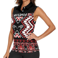 Personalised Taniko Motifs Aotearoa Women Sleeveless Polo Shirt Waitangi Kowhaiwhai Kiwi LT7 - Polynesian Pride