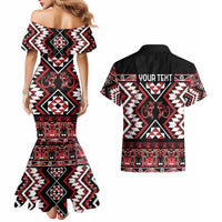 Personalised Aotearoa Waitangi Couples Matching Mermaid Dress and Hawaiian Shirt Taniko Motifs - Mania Gecko LT7 - Polynesian Pride