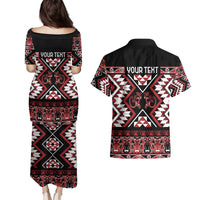Personalised Aotearoa Waitangi Couples Matching Puletasi and Hawaiian Shirt Taniko Motifs - Mania Gecko LT7 - Polynesian Pride