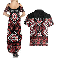 Personalised Aotearoa Waitangi Couples Matching Summer Maxi Dress and Hawaiian Shirt Taniko Motifs - Mania Gecko LT7 - Polynesian Pride