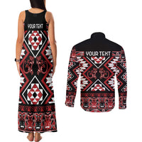 Personalised Aotearoa Waitangi Couples Matching Tank Maxi Dress and Long Sleeve Button Shirt Taniko Motifs - Mania Gecko LT7 - Polynesian Pride