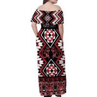 Personalised Aotearoa Waitangi Family Matching Off Shoulder Maxi Dress and Hawaiian Shirt Taniko Motifs - Mania Gecko LT7 - Polynesian Pride