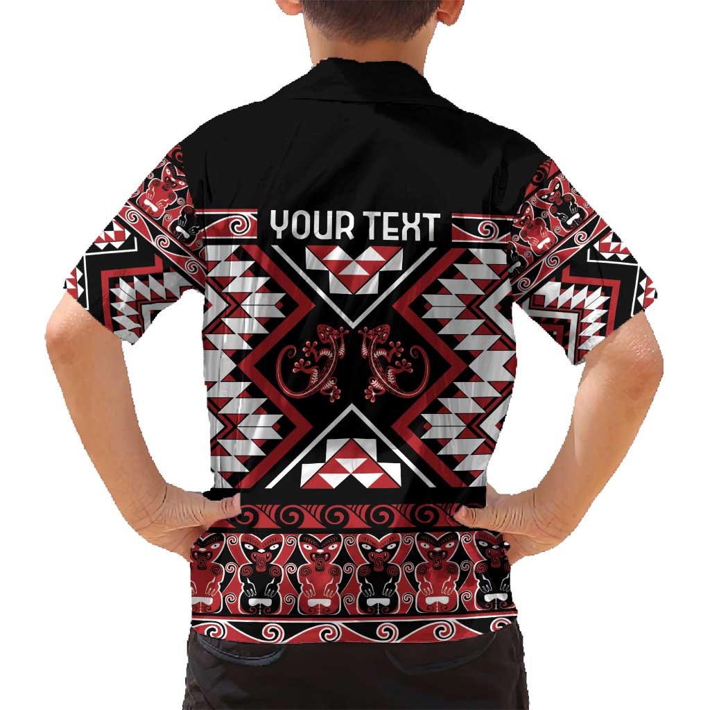 Personalised Aotearoa Waitangi Family Matching Off Shoulder Short Dress and Hawaiian Shirt Taniko Motifs - Mania Gecko LT7 - Polynesian Pride