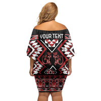 Personalised Aotearoa Waitangi Family Matching Off Shoulder Short Dress and Hawaiian Shirt Taniko Motifs - Mania Gecko LT7 - Polynesian Pride
