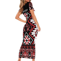 Personalised Aotearoa Waitangi Family Matching Short Sleeve Bodycon Dress and Hawaiian Shirt Taniko Motifs - Mania Gecko LT7 - Polynesian Pride