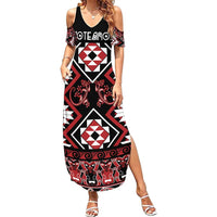 Personalised Aotearoa Waitangi Family Matching Summer Maxi Dress and Hawaiian Shirt Taniko Motifs - Mania Gecko LT7 Mom's Dress Red - Polynesian Pride