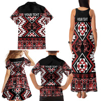 Personalised Aotearoa Waitangi Family Matching Tank Maxi Dress and Hawaiian Shirt Taniko Motifs - Mania Gecko LT7 - Polynesian Pride