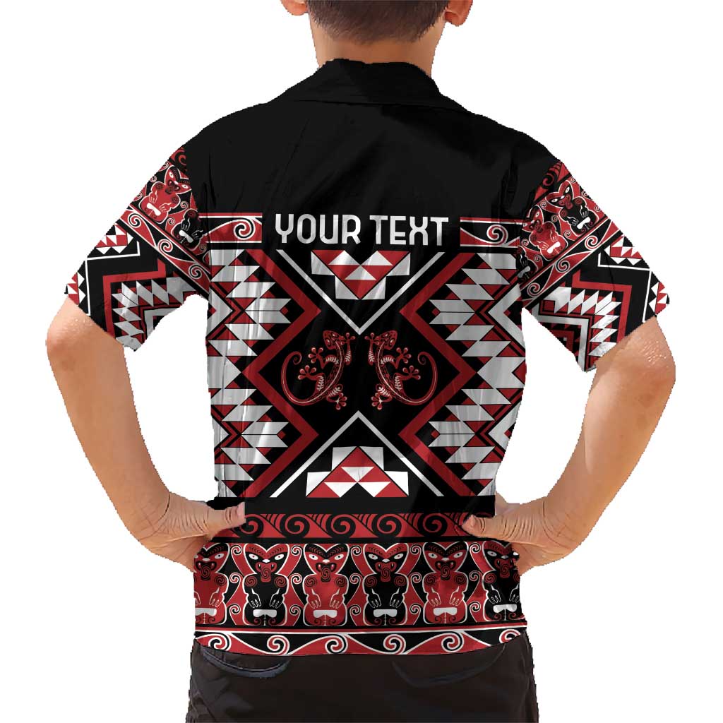 Personalised Aotearoa Waitangi Kid Hawaiian Shirt Taniko Motifs - Mania Gecko LT7 - Polynesian Pride