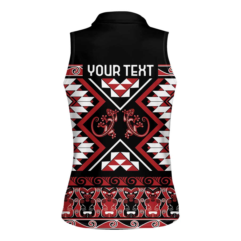 Personalised Aotearoa Waitangi Women Sleeveless Polo Shirt Taniko Motifs - Mania Gecko LT7 - Polynesian Pride