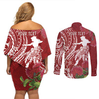 Personalised Hawaii Wahine Couples Matching Off Shoulder Short Dress and Long Sleeve Button Shirt Women's Day Ohia Lehua LT7 - Polynesian Pride