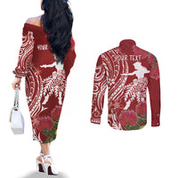 Personalised Hawaii Wahine Couples Matching Off The Shoulder Long Sleeve Dress and Long Sleeve Button Shirt Women's Day Ohia Lehua LT7 - Polynesian Pride