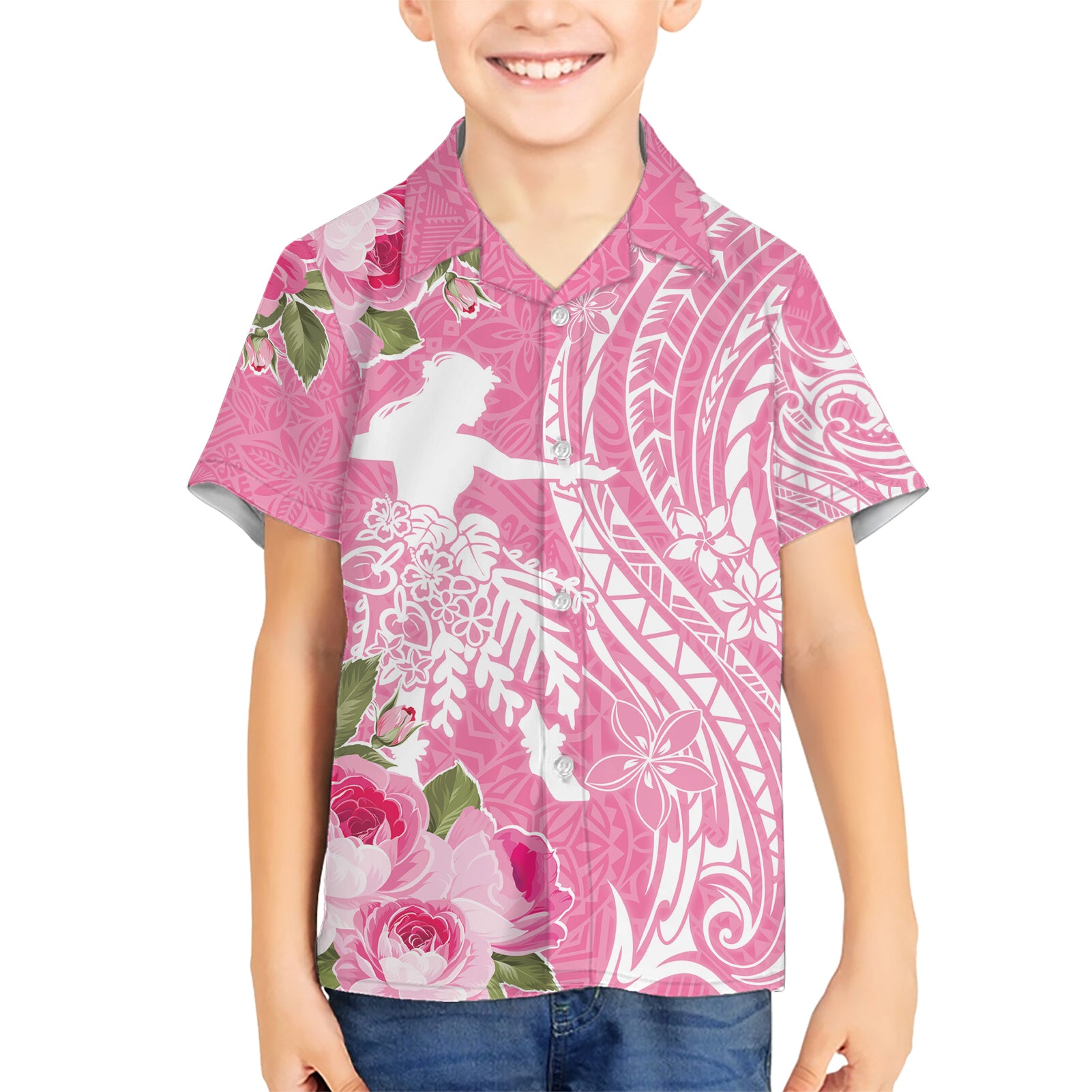 Personalised Hawaii Wahine Kid Hawaiian Shirt Women's Day Maui Lokelani Roses LT7 Kid Pink - Polynesian Pride
