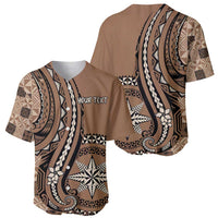 Personalized Tonga Ngatu Baseball Jersey Vintage Brown Manulua Motifs LT7 - Polynesian Pride