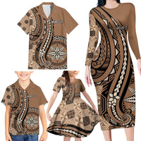 Personalized Tonga Ngatu Family Matching Long Sleeve Bodycon Dress and Hawaiian Shirt Vintage Brown Manulua Motifs LT7 - Polynesian Pride