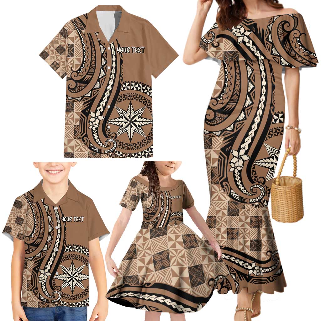 Personalized Tonga Ngatu Family Matching Mermaid Dress and Hawaiian Shirt Vintage Brown Manulua Motifs LT7 - Polynesian Pride