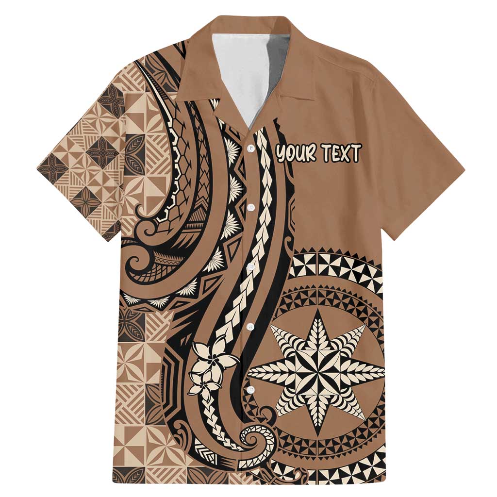 Personalized Tonga Ngatu Family Matching Mermaid Dress and Hawaiian Shirt Vintage Brown Manulua Motifs LT7 Dad's Shirt - Short Sleeve Brown - Polynesian Pride