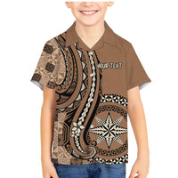 Personalized Tonga Ngatu Family Matching Mermaid Dress and Hawaiian Shirt Vintage Brown Manulua Motifs LT7 Son's Shirt Brown - Polynesian Pride