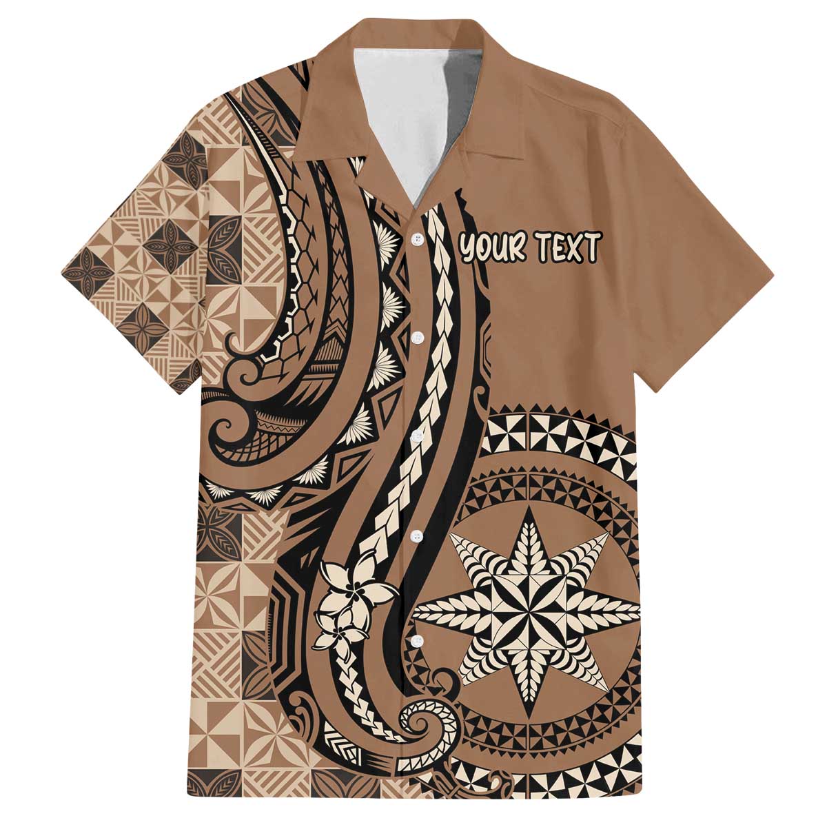 Personalized Tonga Ngatu Family Matching Off The Shoulder Long Sleeve Dress and Hawaiian Shirt Vintage Brown Manulua Motifs LT7 Dad's Shirt - Short Sleeve Brown - Polynesian Pride