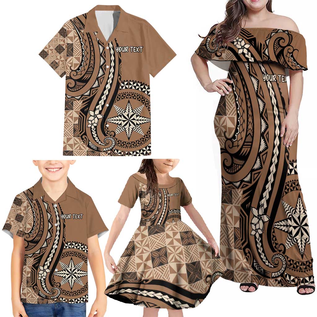 Personalized Tonga Ngatu Family Matching Off Shoulder Maxi Dress and Hawaiian Shirt Vintage Brown Manulua Motifs LT7 - Polynesian Pride