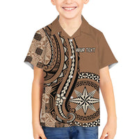 Personalized Tonga Ngatu Family Matching Off Shoulder Maxi Dress and Hawaiian Shirt Vintage Brown Manulua Motifs LT7 Son's Shirt Brown - Polynesian Pride