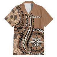Personalized Tonga Ngatu Family Matching Off Shoulder Short Dress and Hawaiian Shirt Vintage Brown Manulua Motifs LT7 Dad's Shirt - Short Sleeve Brown - Polynesian Pride