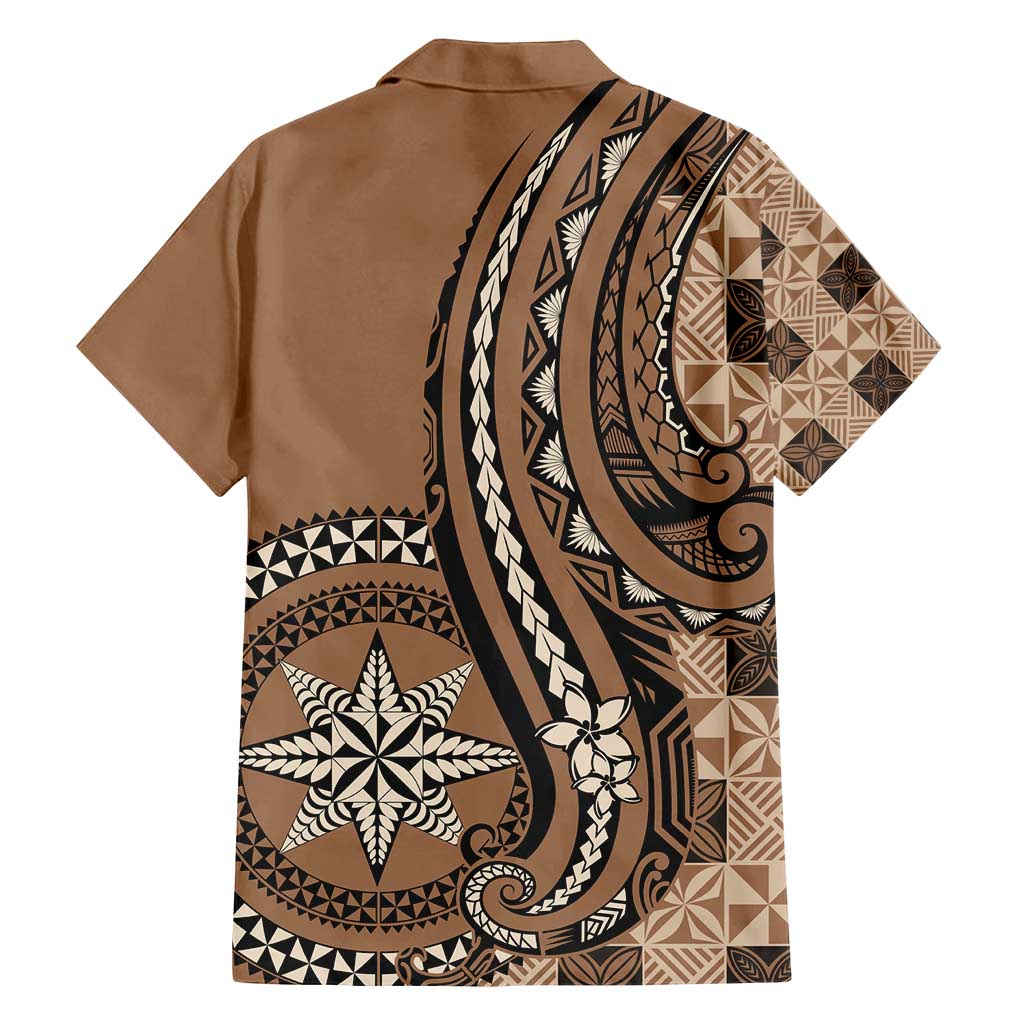 Personalized Tonga Ngatu Family Matching Off Shoulder Short Dress and Hawaiian Shirt Vintage Brown Manulua Motifs LT7 - Polynesian Pride