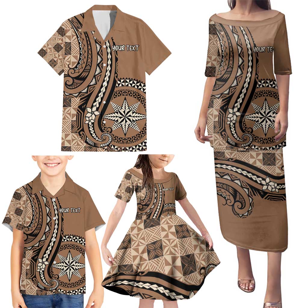 Personalized Tonga Ngatu Family Matching Puletasi and Hawaiian Shirt Vintage Brown Manulua Motifs LT7 - Polynesian Pride