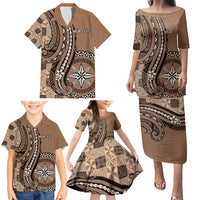 Personalized Tonga Ngatu Family Matching Puletasi and Hawaiian Shirt Vintage Brown Manulua Motifs LT7 - Polynesian Pride