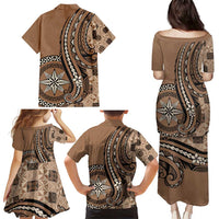 Personalized Tonga Ngatu Family Matching Puletasi and Hawaiian Shirt Vintage Brown Manulua Motifs LT7 - Polynesian Pride