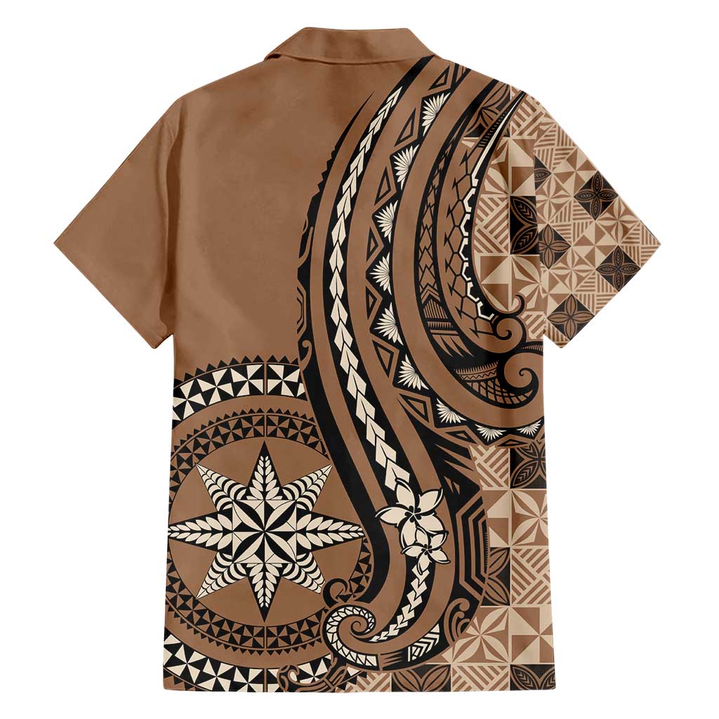 Personalized Tonga Ngatu Family Matching Short Sleeve Bodycon Dress and Hawaiian Shirt Vintage Brown Manulua Motifs LT7 - Polynesian Pride