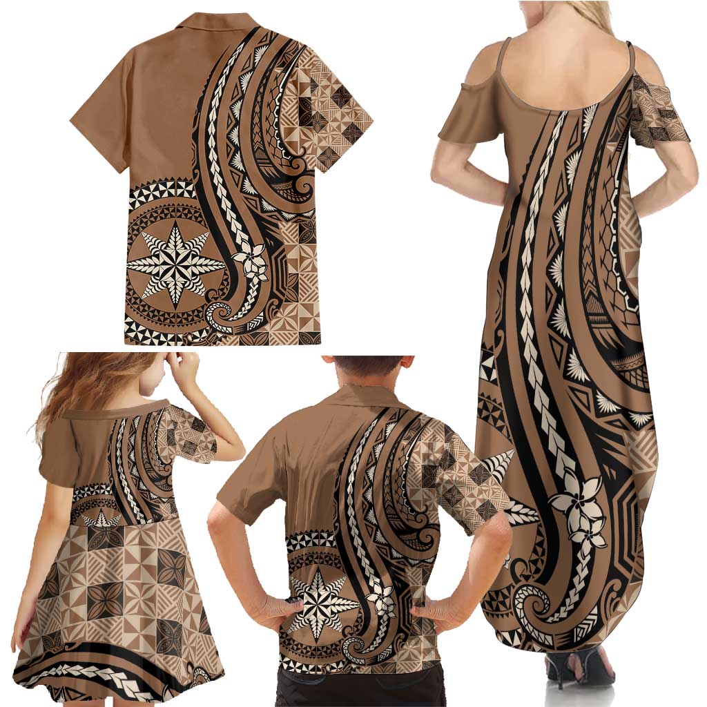 Personalized Tonga Ngatu Family Matching Summer Maxi Dress and Hawaiian Shirt Vintage Brown Manulua Motifs LT7 - Polynesian Pride
