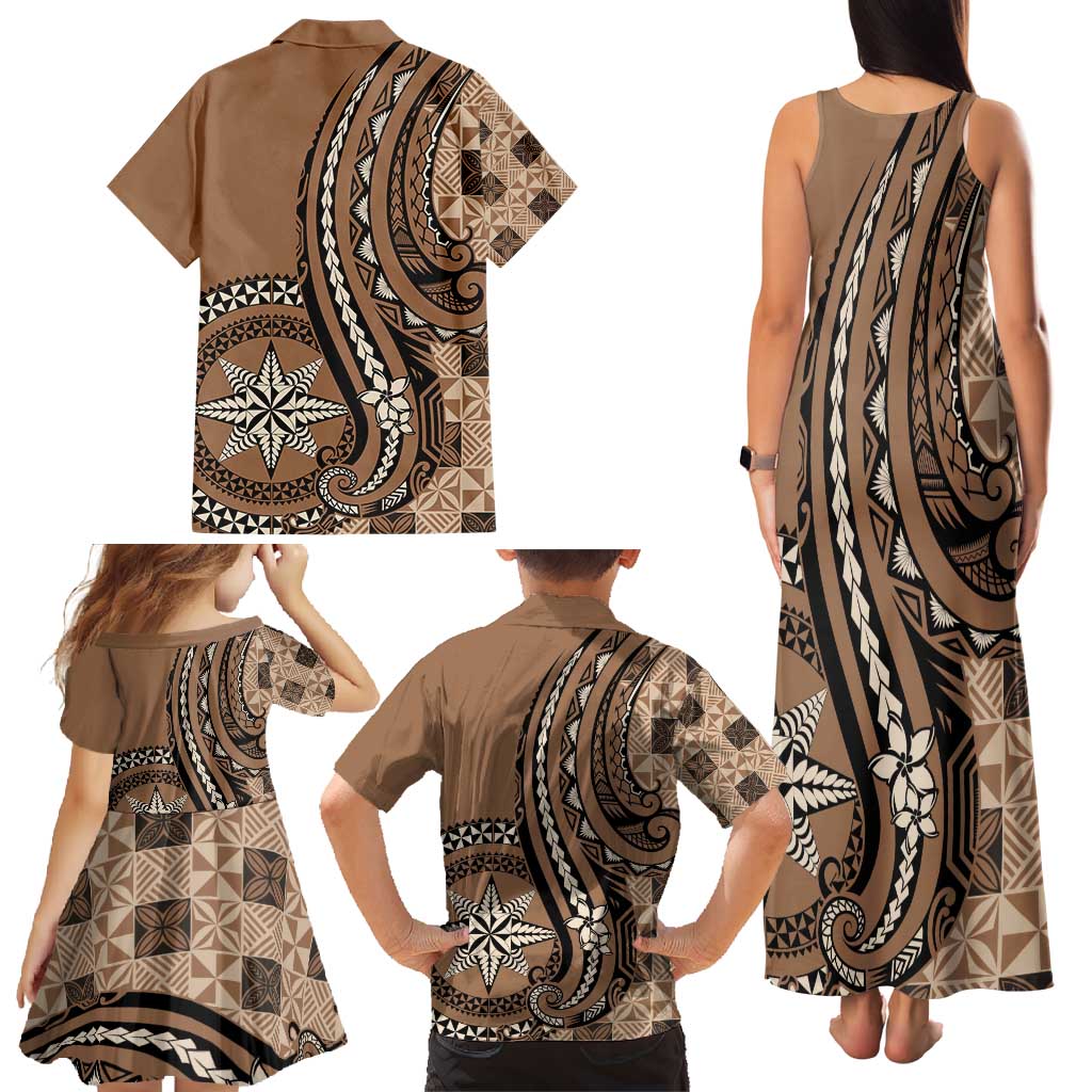 Personalized Tonga Ngatu Family Matching Tank Maxi Dress and Hawaiian Shirt Vintage Brown Manulua Motifs LT7 - Polynesian Pride