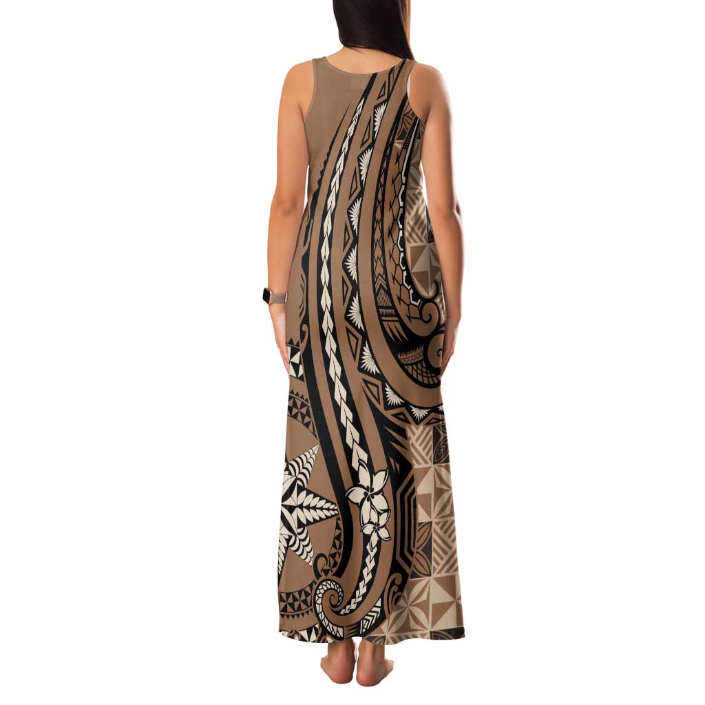Personalized Tonga Ngatu Family Matching Tank Maxi Dress and Hawaiian Shirt Vintage Brown Manulua Motifs LT7 - Polynesian Pride