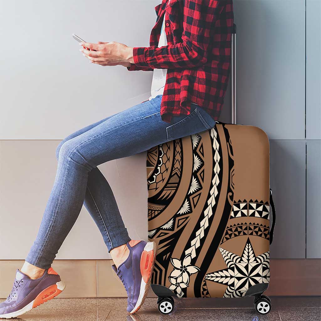 Tonga Ngatu Luggage Cover Vintage Brown Manulua Motifs