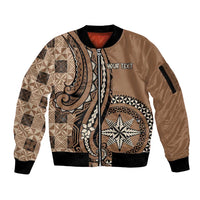 Personalized Tonga Ngatu Sleeve Zip Bomber Jacket Vintage Brown Manulua Motifs LT7 Unisex Brown - Polynesian Pride