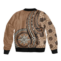 Personalized Tonga Ngatu Sleeve Zip Bomber Jacket Vintage Brown Manulua Motifs LT7 - Polynesian Pride