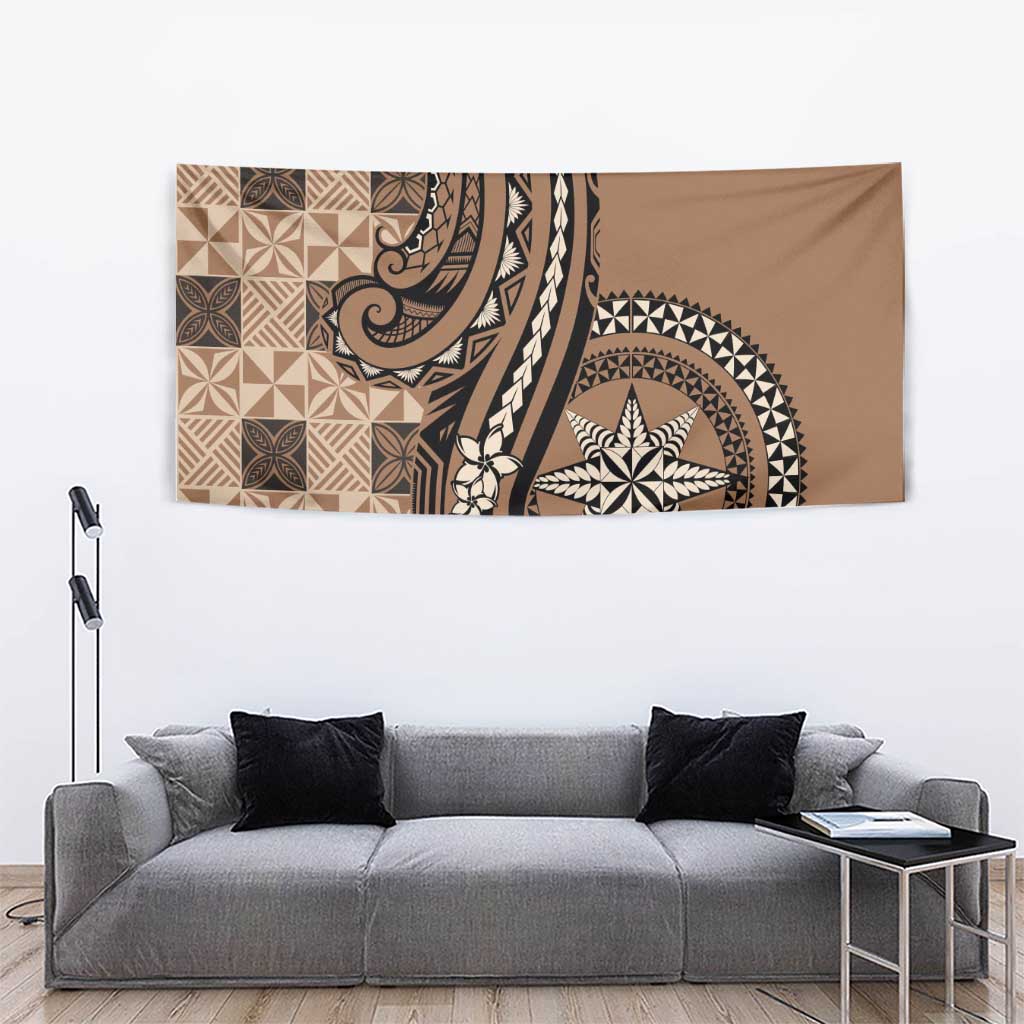 Tonga Ngatu Tapestry Vintage Brown Manulua Motifs LT7 - Polynesian Pride