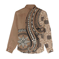Personalized Tonga Ngatu Women Casual Shirt Vintage Brown Manulua Motifs LT7 - Polynesian Pride